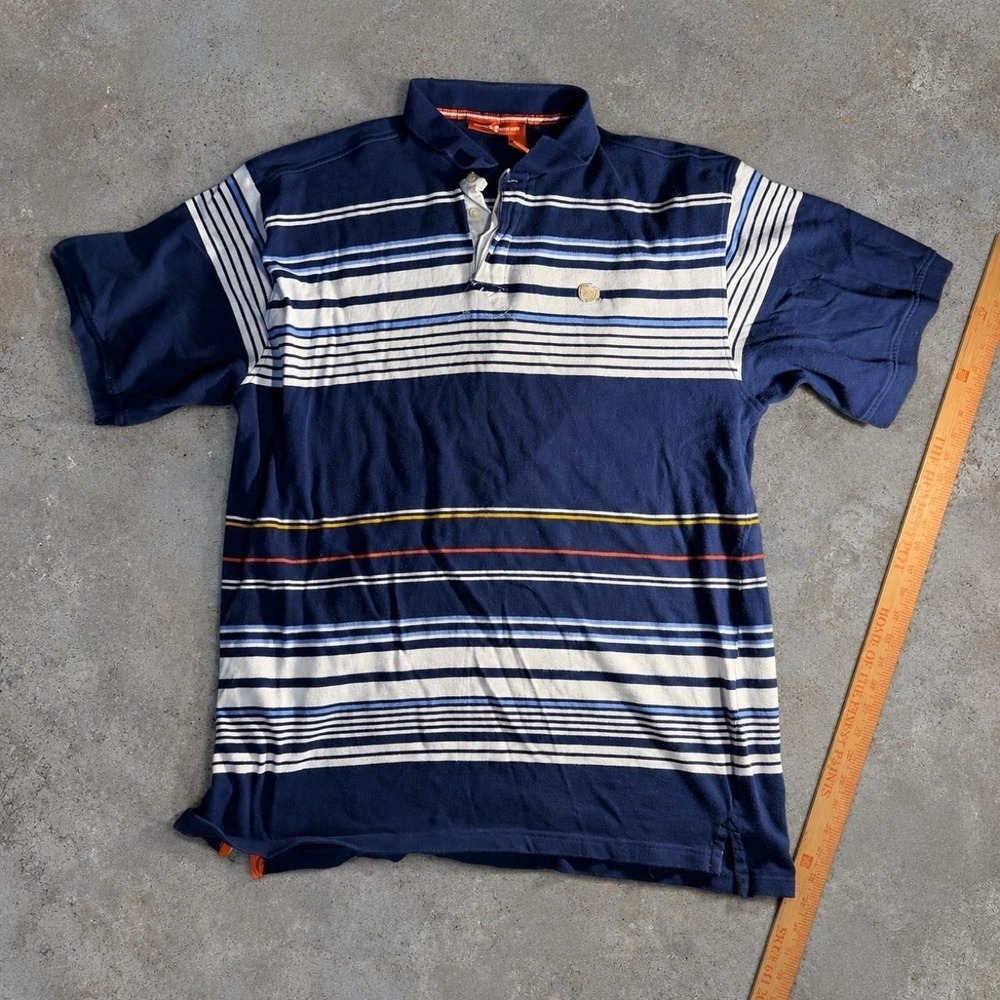 Rocawear Navy Blue Striped Polo Shirt Size 2XL Y2K Hip Hop